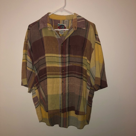 Vintage 90s Plaid Button Down Short Sleeve Top - Picture 1 of 5